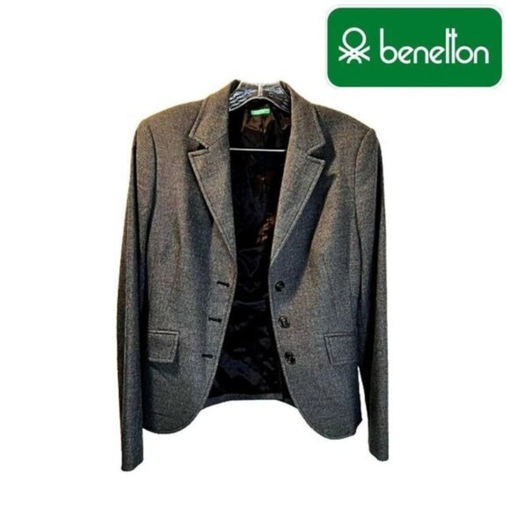 Benetton Women's Casual‎ Work Office Notch Lapel Buttoned Blazer Suit Jacket